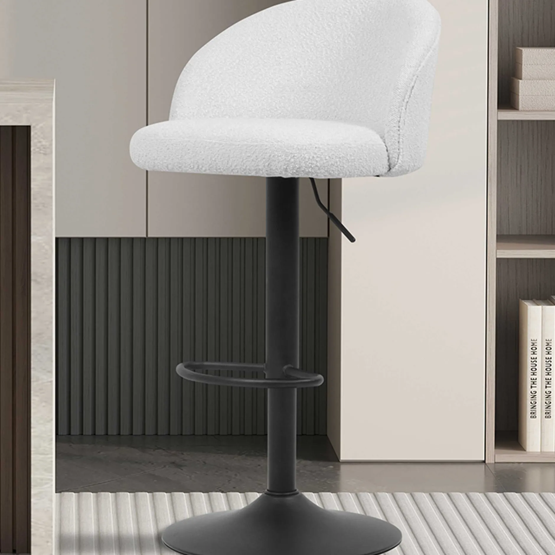 Barhocker Arda Bouclé Weiß | Metallbeine | H-H 86/107 x B-L 49 x T-P 46 cm