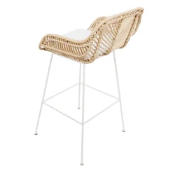 Barhocker Bali - 51x47x92,5cm - mit Sitzkissen - Rattan/Weiß