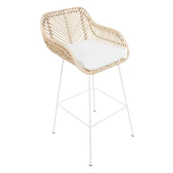 Barhocker Bali - 51x47x92,5cm - mit Sitzkissen - Rattan/Weiß