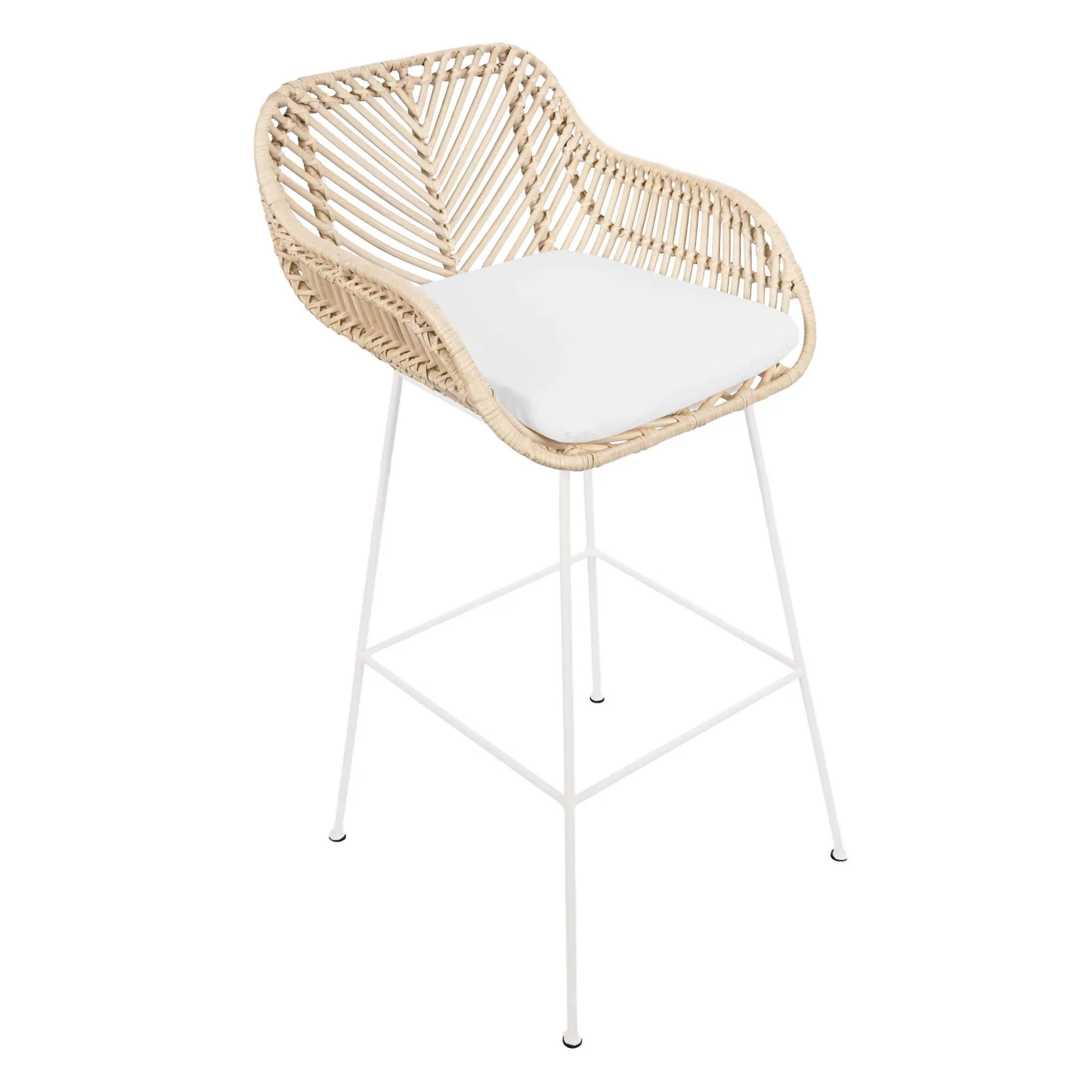 Barhocker Bali - 51x47x92,5cm - mit Sitzkissen - Rattan/Weiß
