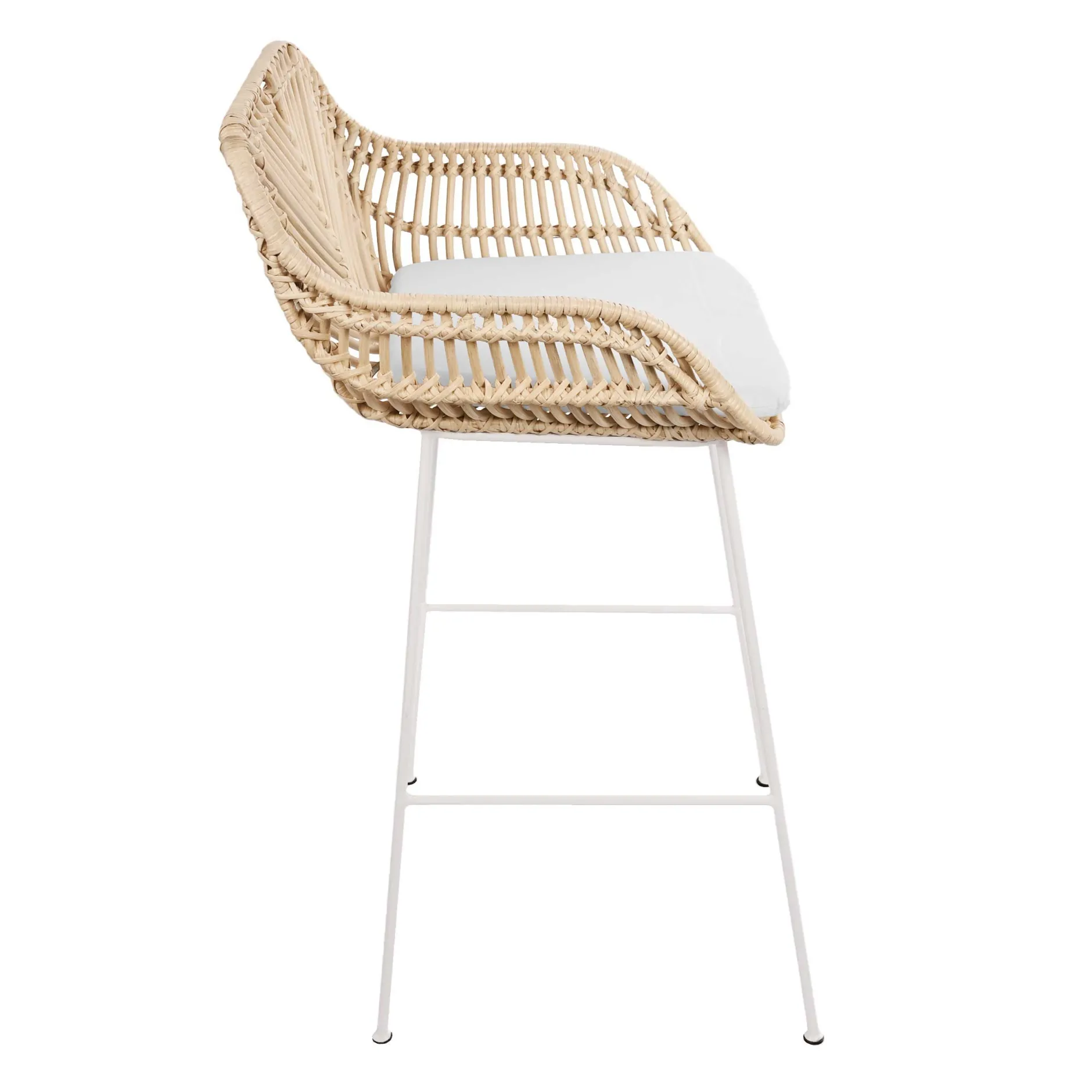 Barhocker Bali - 51x47x92,5cm - mit Sitzkissen - Rattan/Weiß