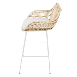 Barhocker Bali - 51x47x92,5cm - mit Sitzkissen - Rattan/Weiß