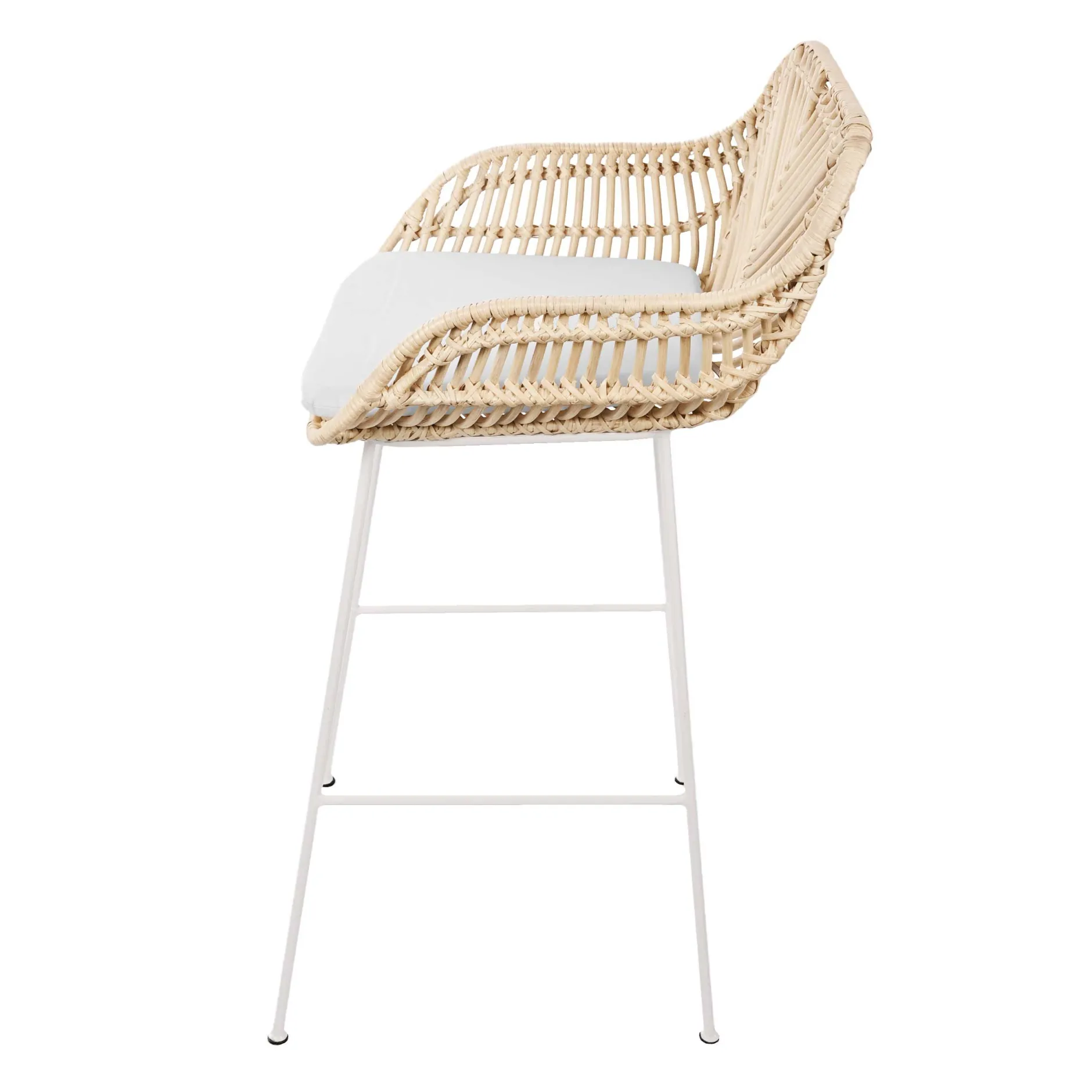 Barhocker Bali - 51x47x92,5cm - mit Sitzkissen - Rattan/Weiß