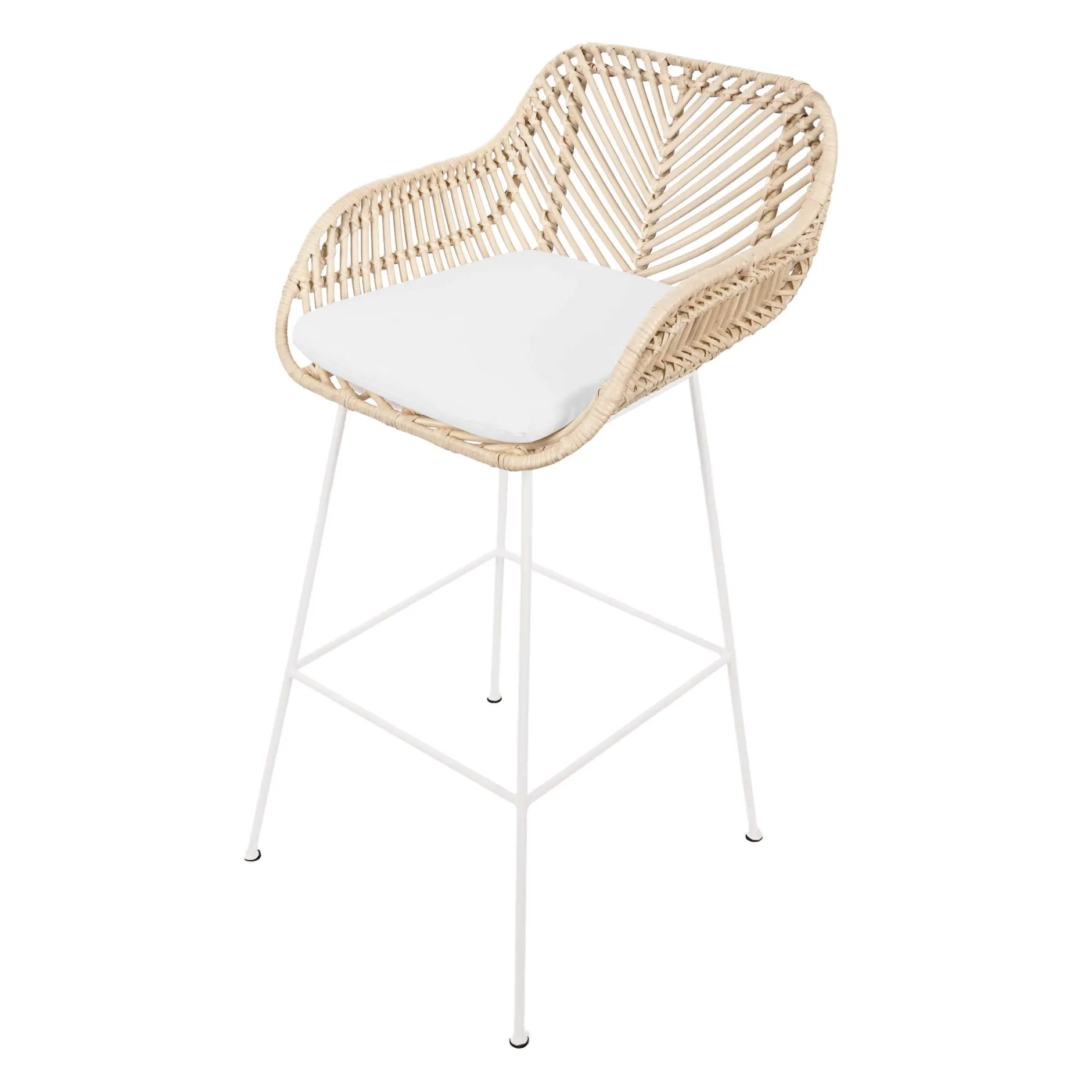 Barhocker Bali - 51x47x92,5cm - mit Sitzkissen - Rattan/Weiß