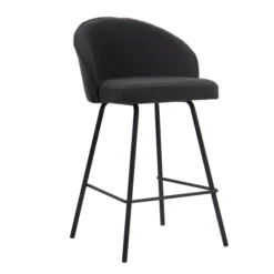 Barhocker Bouclé Grau June | Metallbeine | H87 x B52 x T51 cm