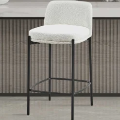 Barhocker 'Ella' Stoff Weiß | Metallbeine | H 85 x B 37 x T 42 cm