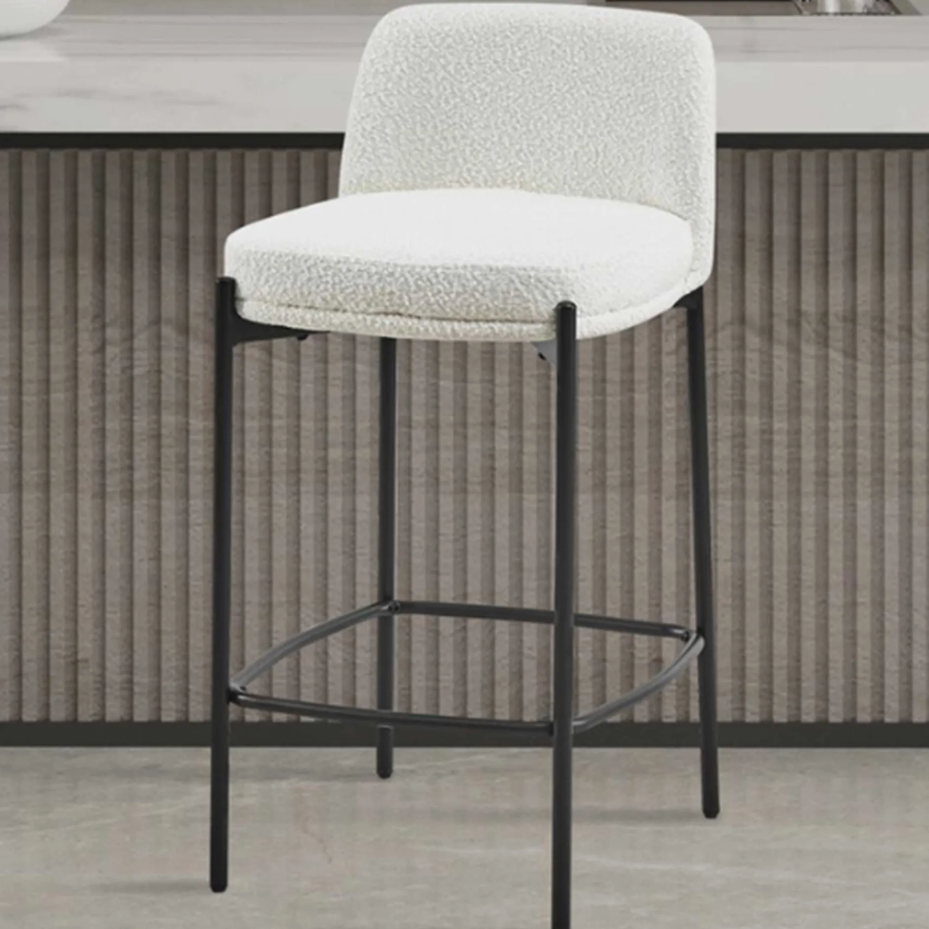 Barhocker 'Ella' Stoff Weiß | Metallbeine | H 85 x B 37 x T 42 cm