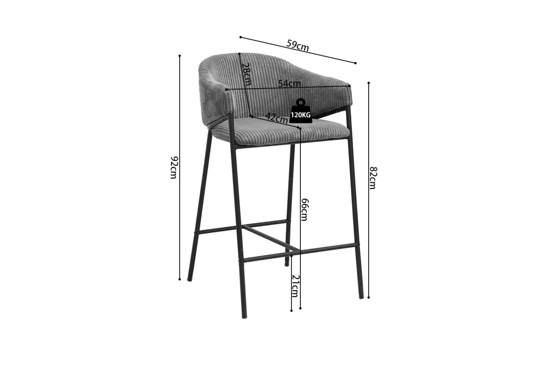 Barhocker Iggy | 54 x 59 x 90 cm | Grau