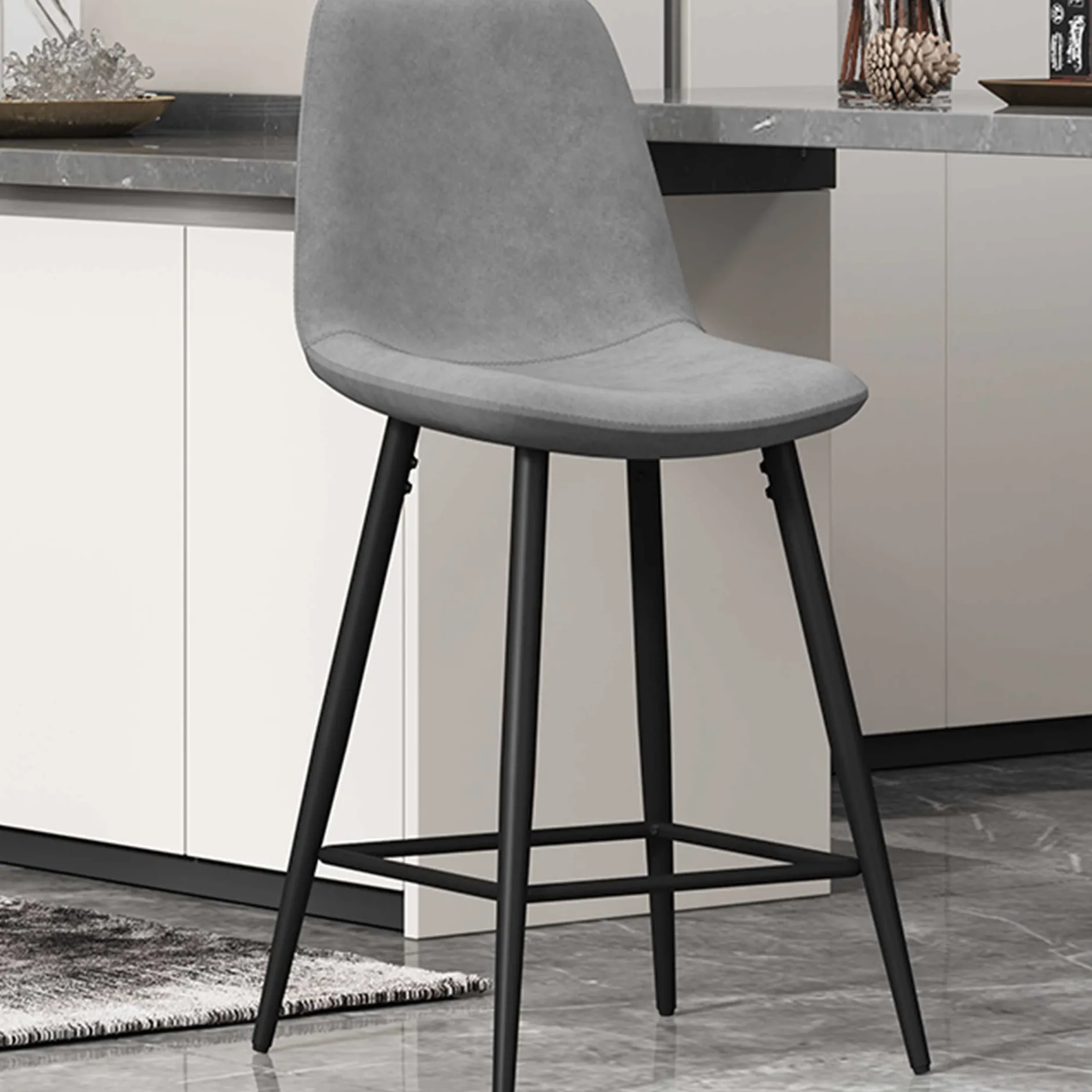 Barhocker Jani - graues Velours