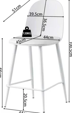 Barhocker Jasmin - 44x51x100cm - mit Kissen - weiß