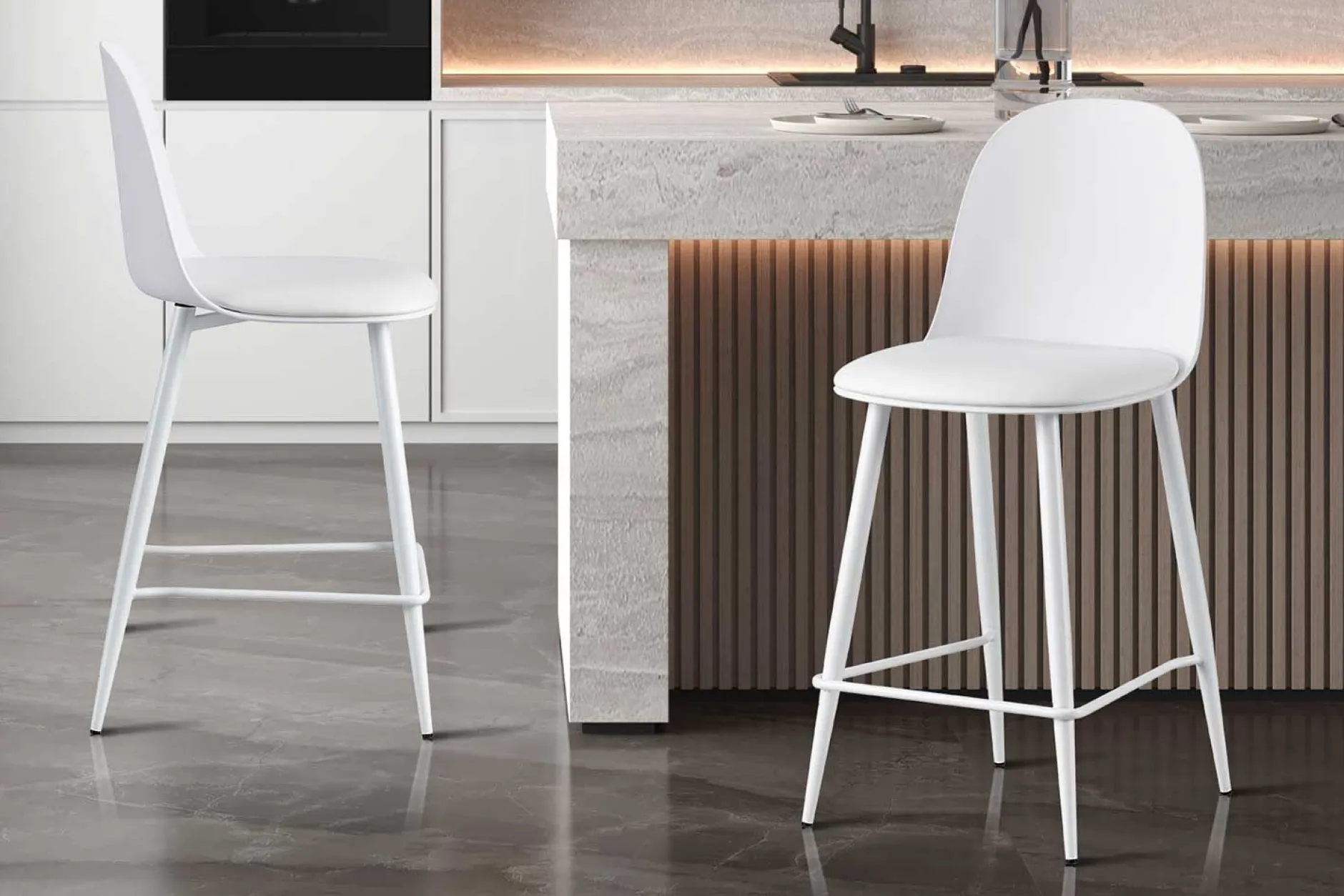 Barhocker Jasmin - 44x51x100cm - mit Kissen - weiß