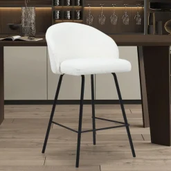 Barhocker June Bouclé Weiß | Metallbeine | H87 x B52 x T51 cm