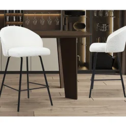 Barhocker June Bouclé Weiß | Metallbeine | H87 x B52 x T51 cm