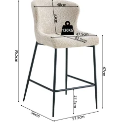 Barhocker Lisa | 52 x 56 x 97 cm | Beige
