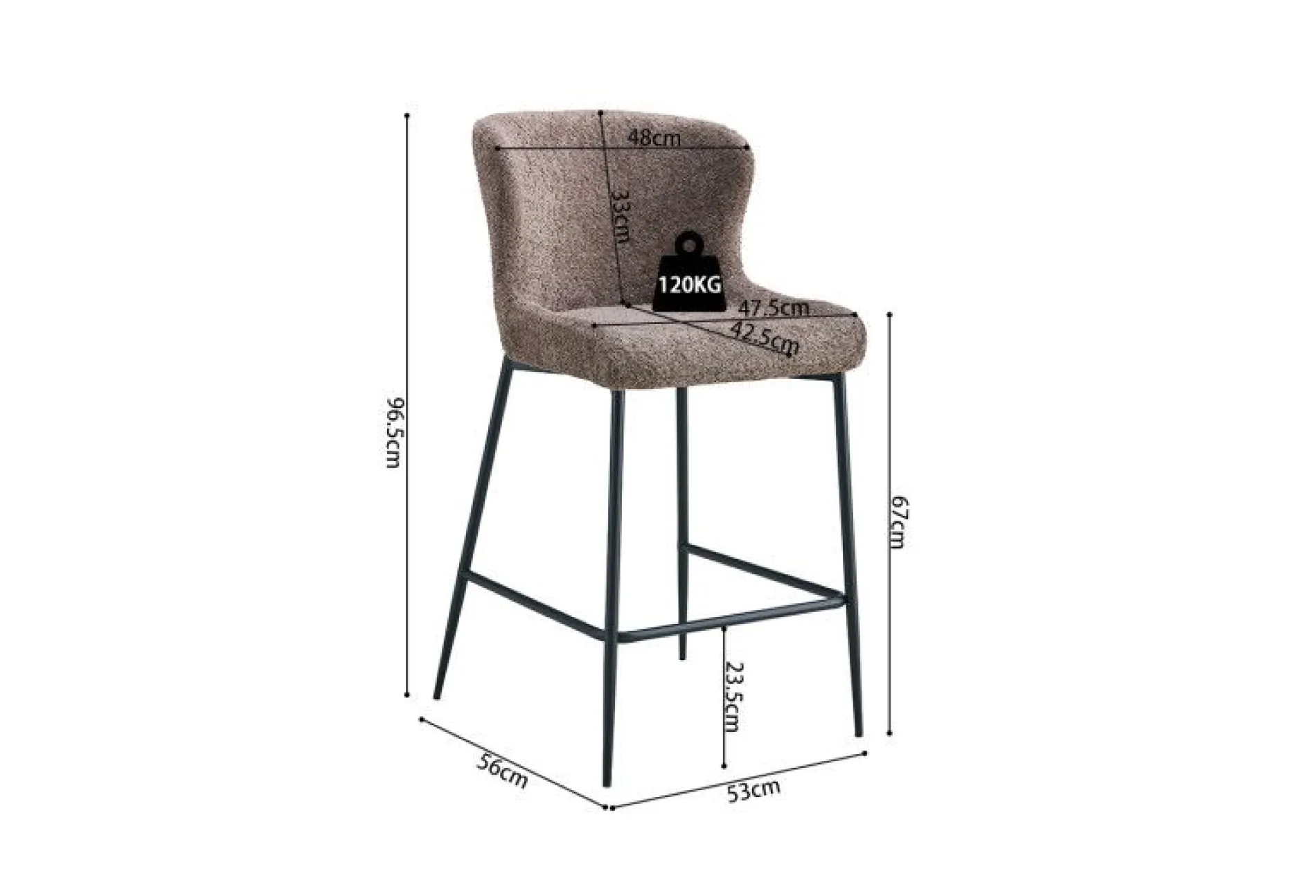 Barhocker Lisa | 52 x 56 x 97 cm | Braun