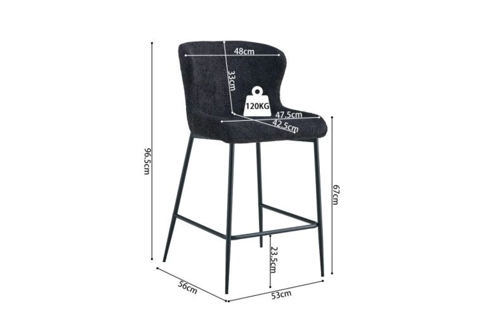Barhocker Lisa | 52 x 56 x 97 cm | Dunkelgrau