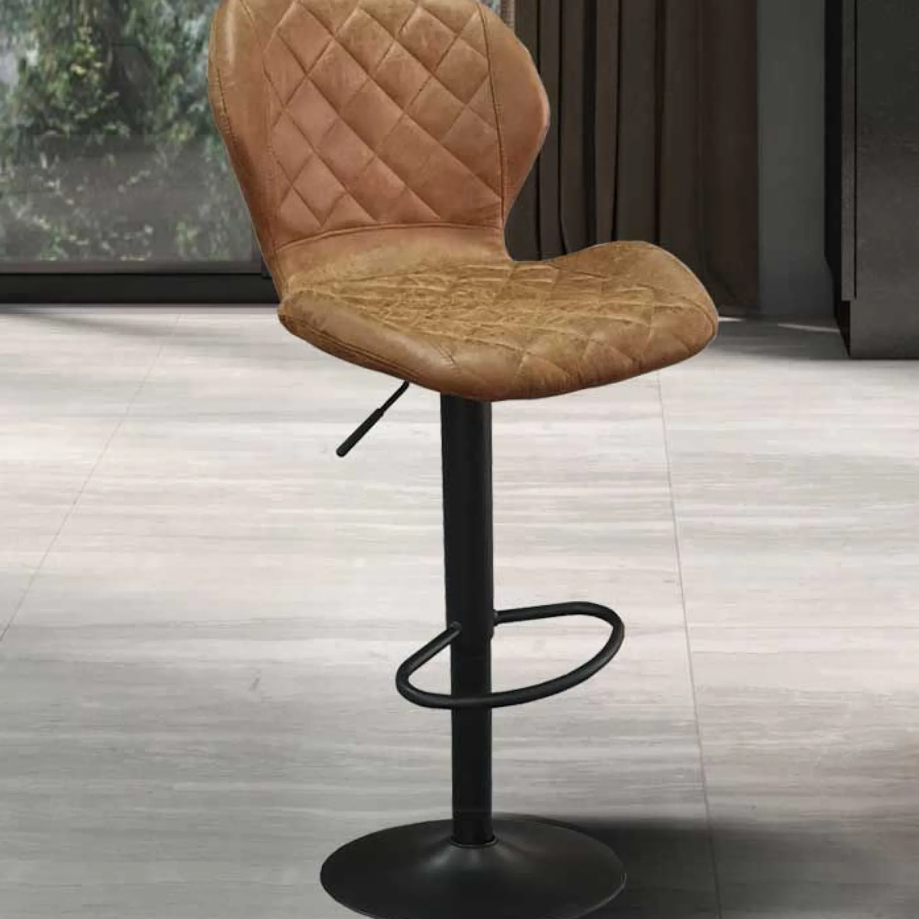 Barhocker Malaga PU Cognac - Vintage Metallbeine | H-H 90-111 x B-L 48 x T-P 52 cm