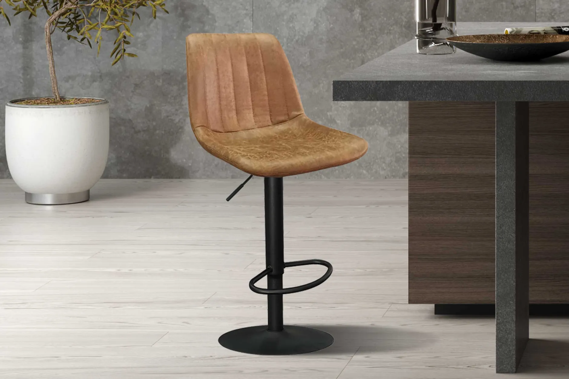 Barhocker mit Streifenmuster Madeira-Cognac