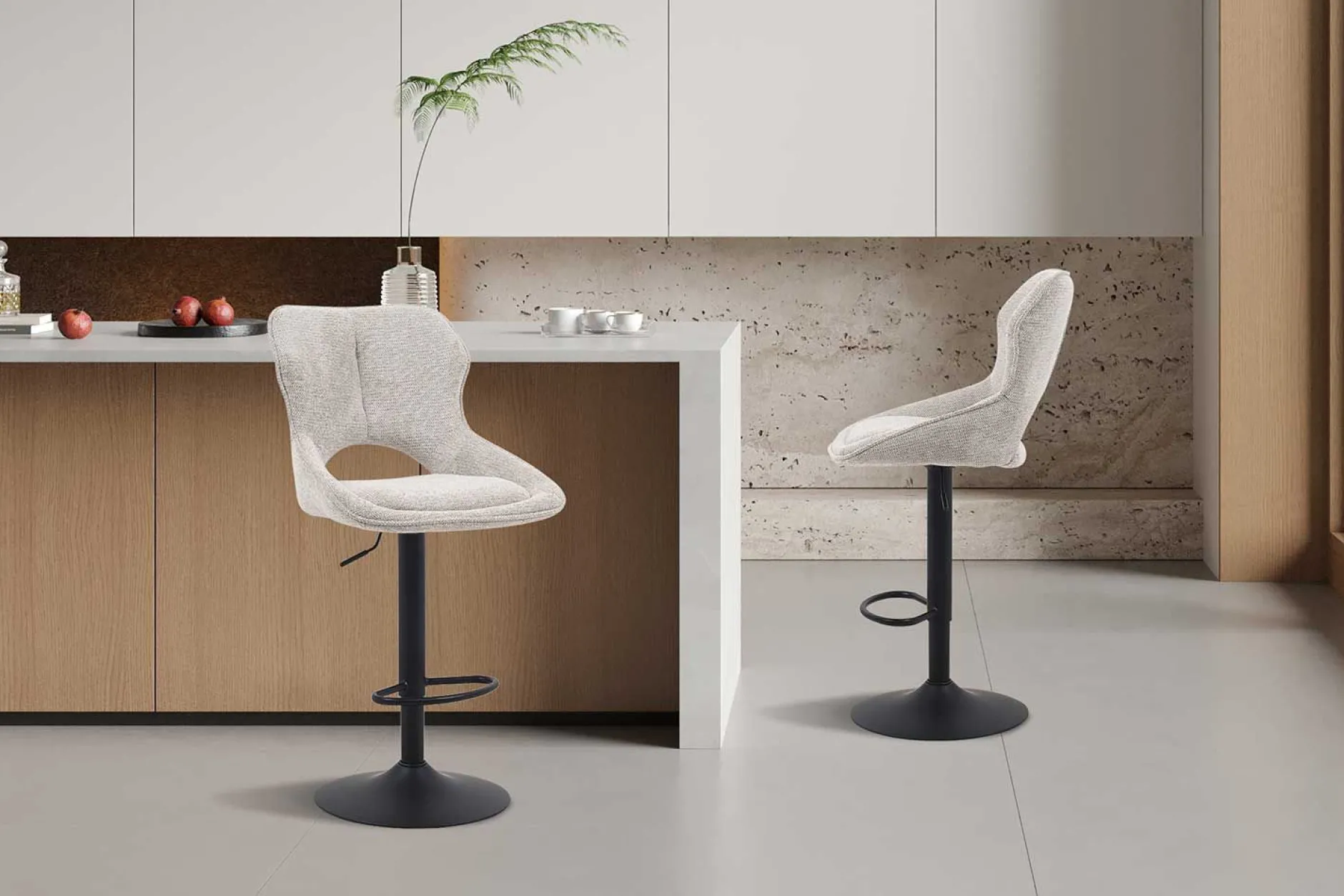 Barhocker Morris - 51x53x100-121cm - verstellbar - hellgrauer Stoff