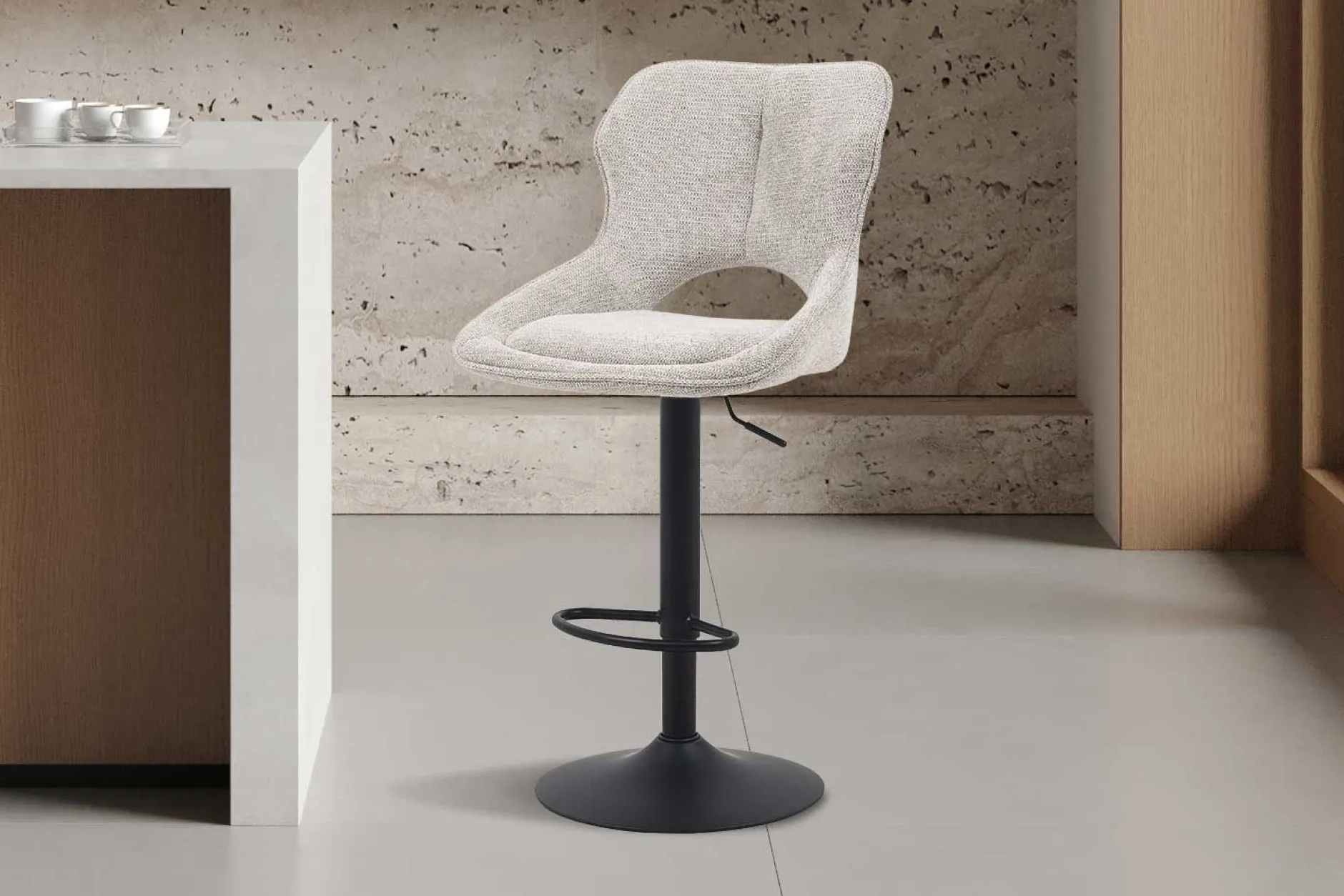 Barhocker Morris - 51x53x100-121cm - verstellbar - hellgrauer Stoff