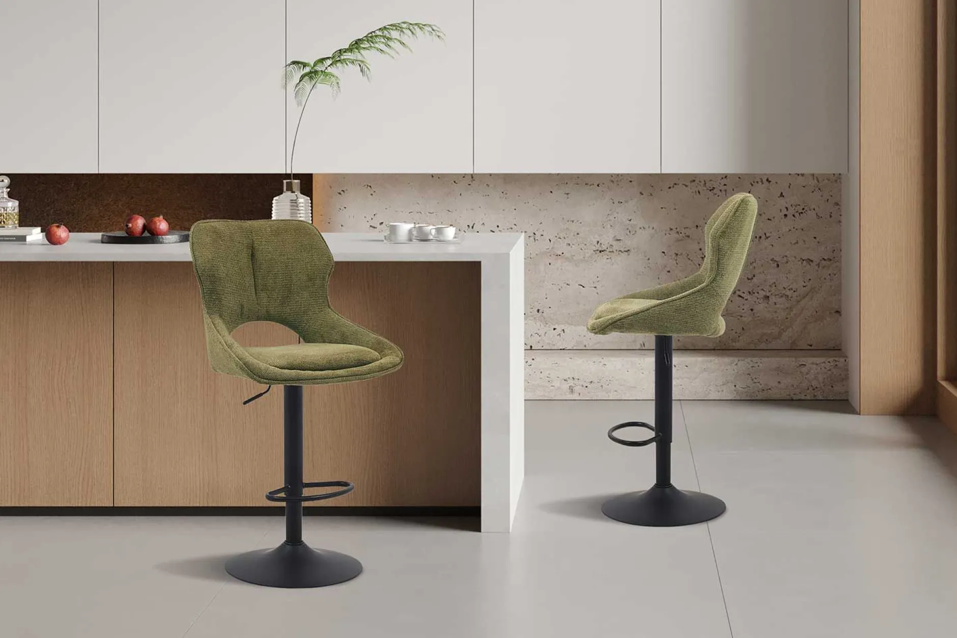 Barhocker Morris - 51x53x100-121cm - verstellbar - grüner Stoff