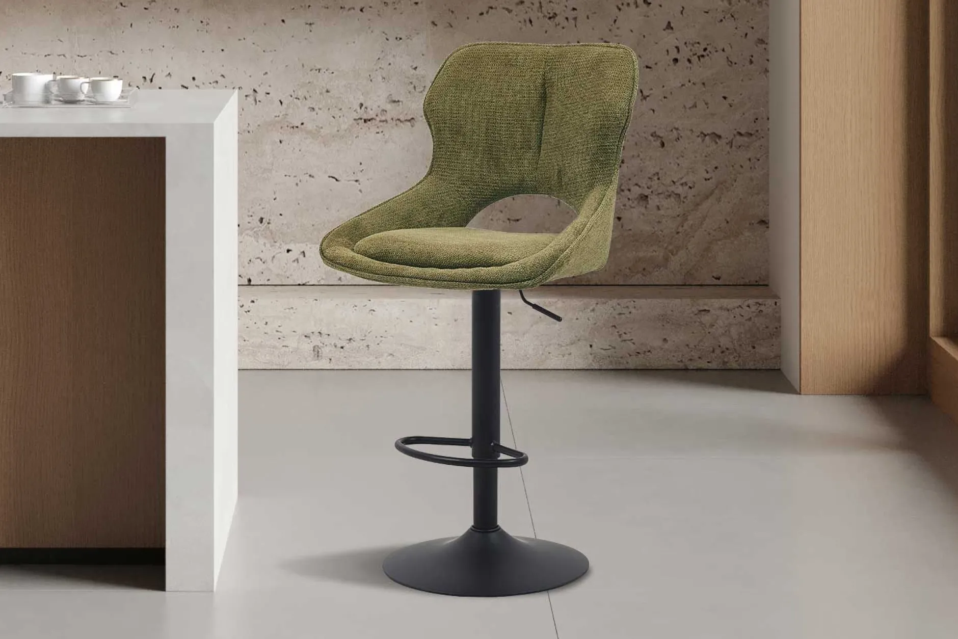 Barhocker Morris - 51x53x100-121cm - verstellbar - grüner Stoff