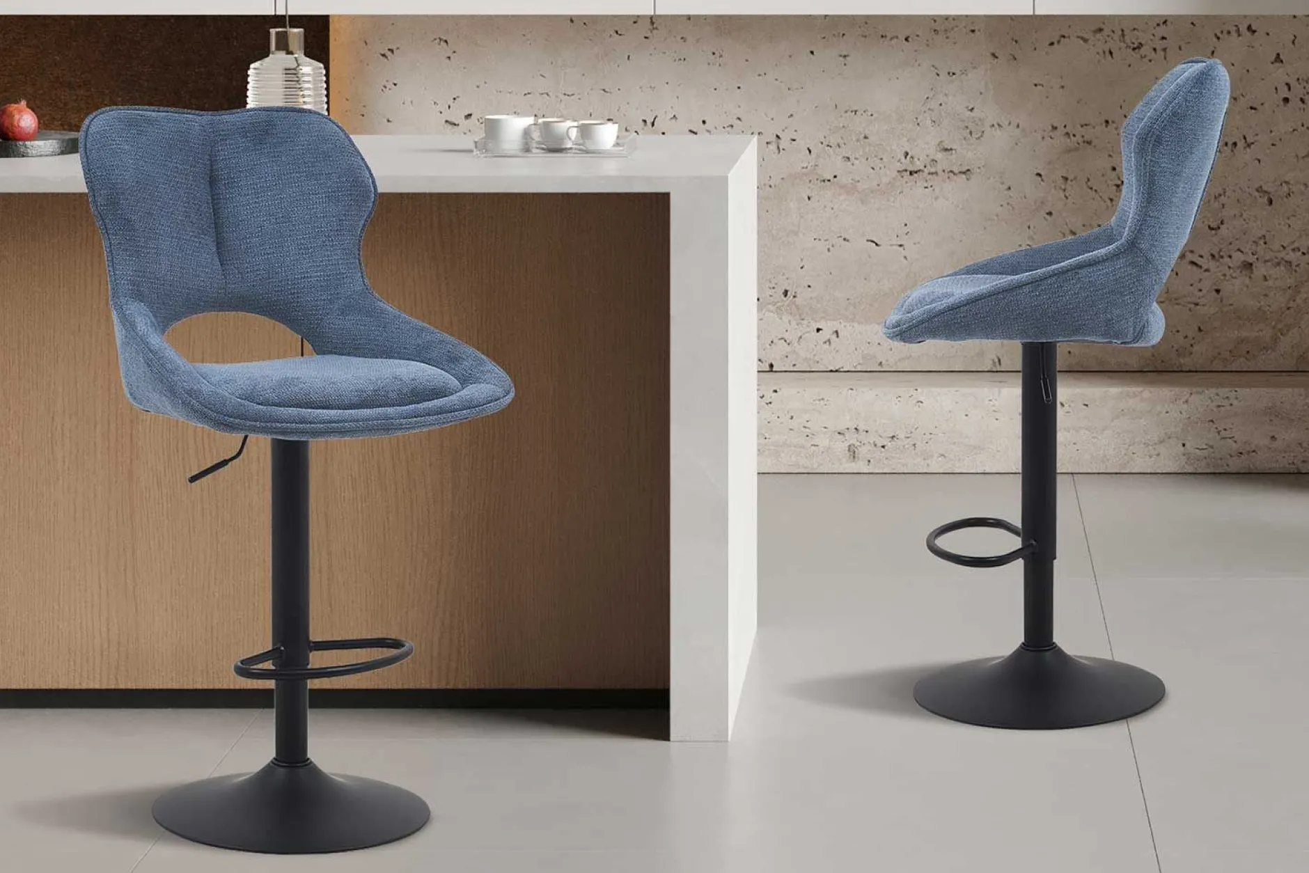 Barhocker Morris - 51x53x100-121cm - verstellbar - blauer Stoff