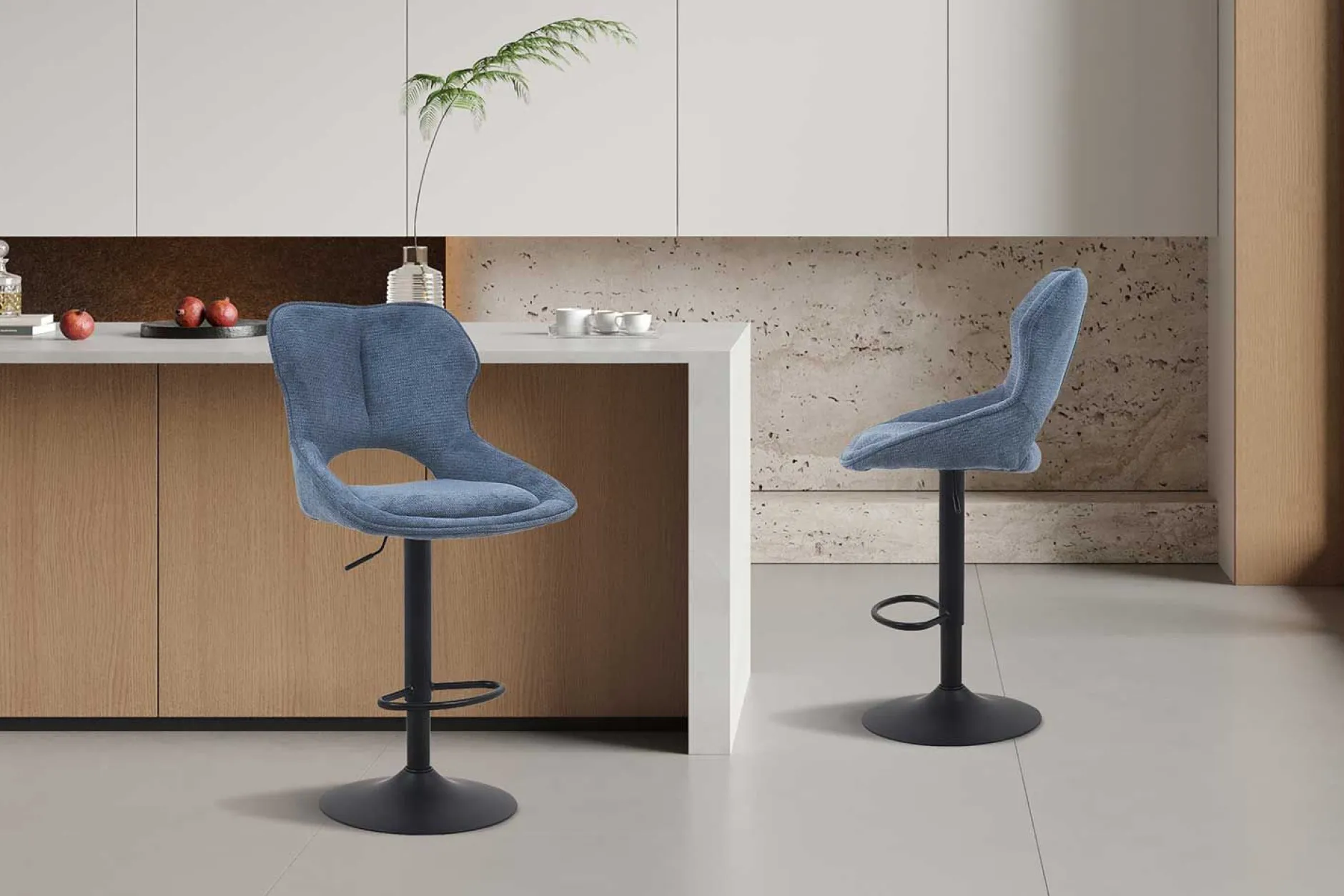 Barhocker Morris - 51x53x100-121cm - verstellbar - blauer Stoff