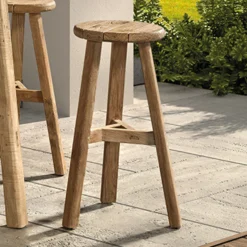 Barhocker Ribero gescova – recyceltes Teakholz – Ø35x75cm – Braun