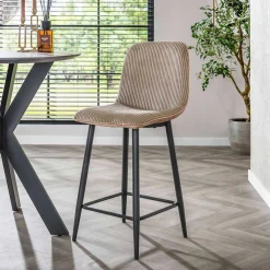Barhocker Rock - 45x50x99cm - beige gerippter Samt