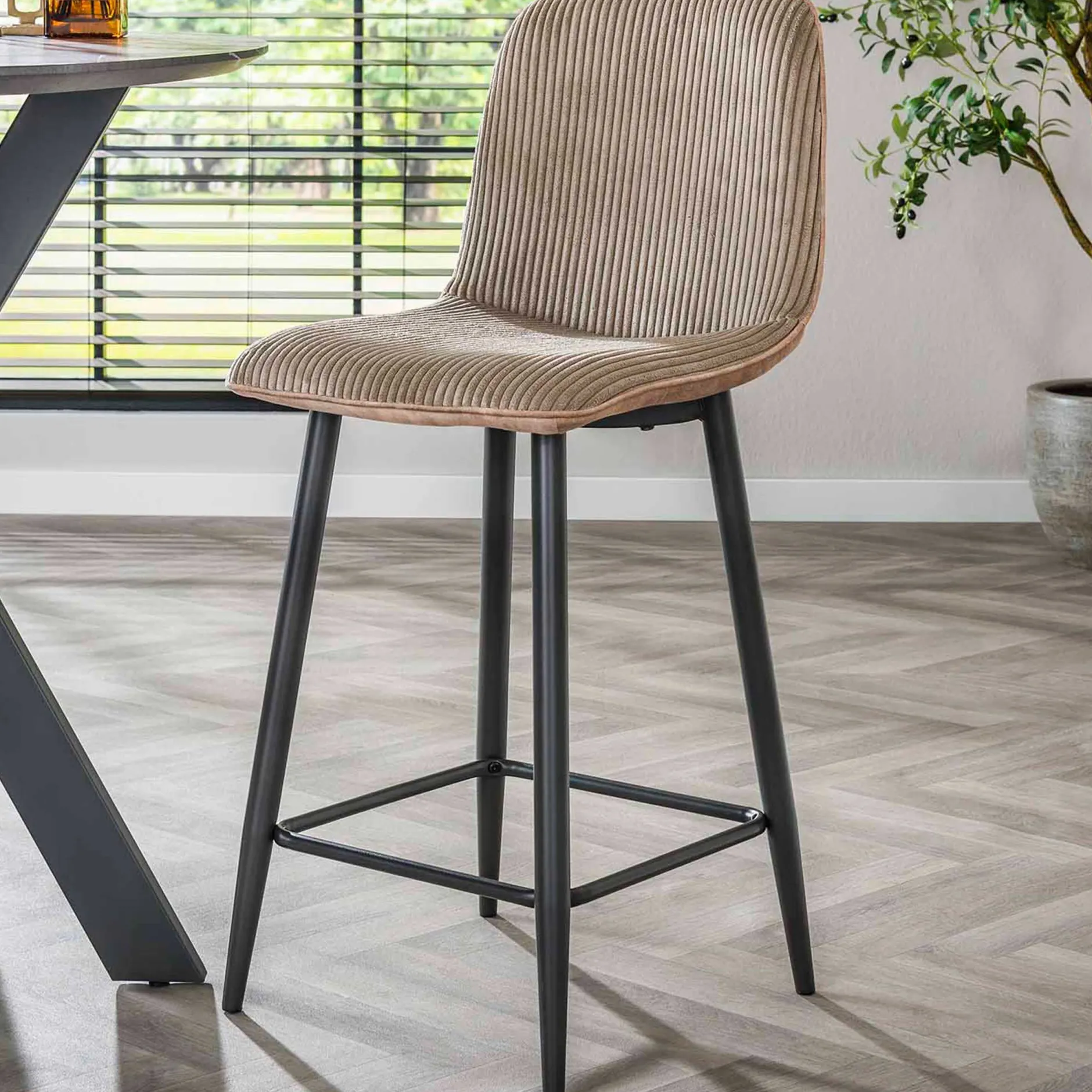 Barhocker Rock - 45x50x99cm - beige gerippter Samt