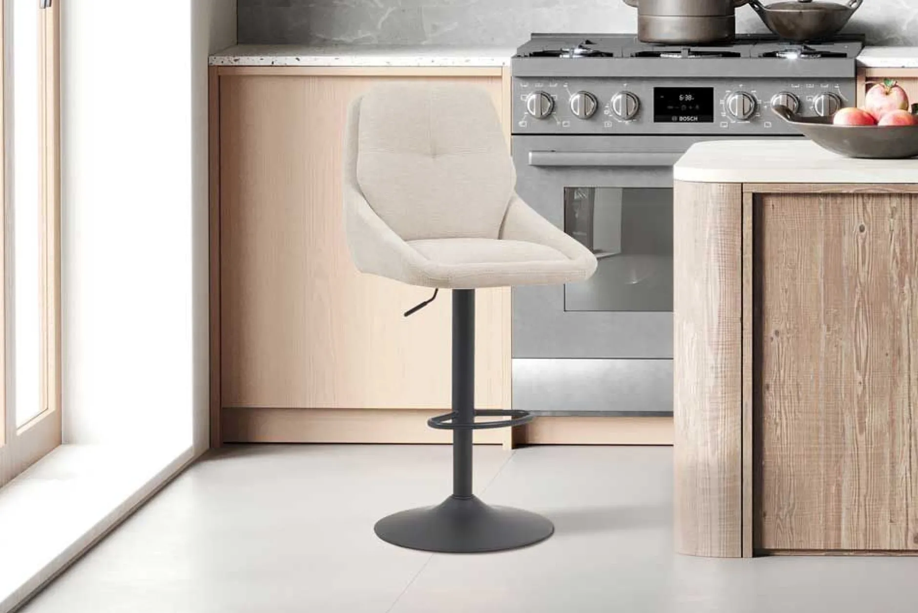 Barhocker Sabine - 50x60x100-121cm - verstellbar - drehbar - ecru