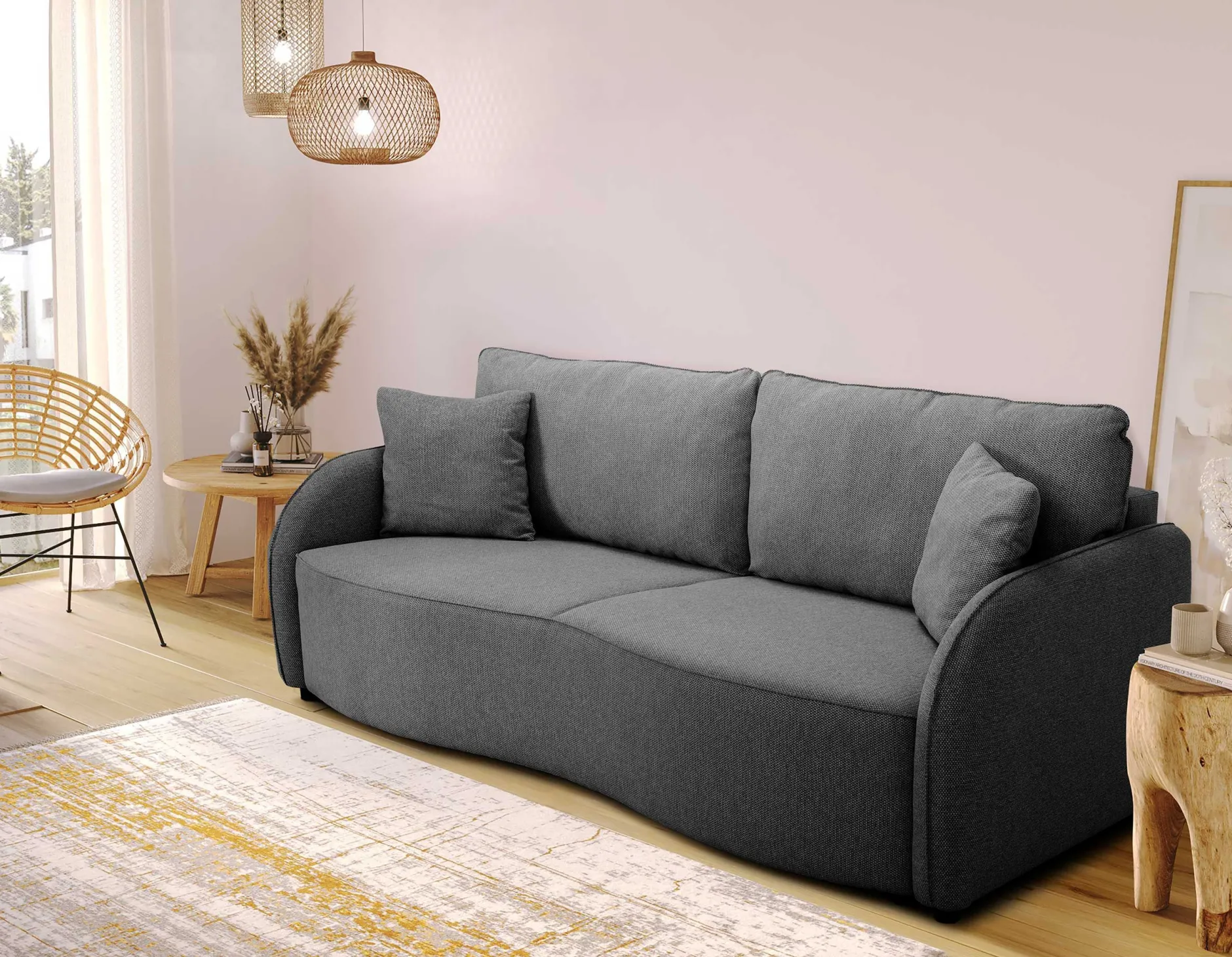 Bari 3-Sitzer Sofa 215x100x88cm - mit Stauraum - anthrazit