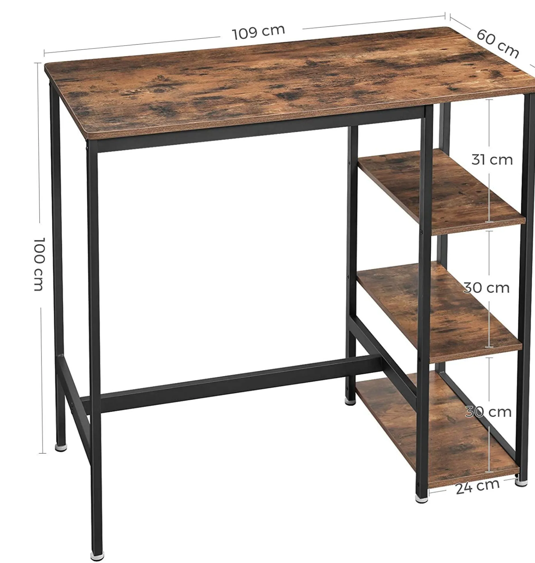 Bartisch Isolde 109x60 mit 3 Ablagen - braun/schwarz