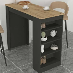 Bartisch Monaco - 120x52x102cm - mit Stauraum - Anthrazit/Eiche Dekor