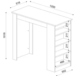 Bartisch Monaco - 120x52x102cm - mit Stauraum - Anthrazit/Eiche Dekor