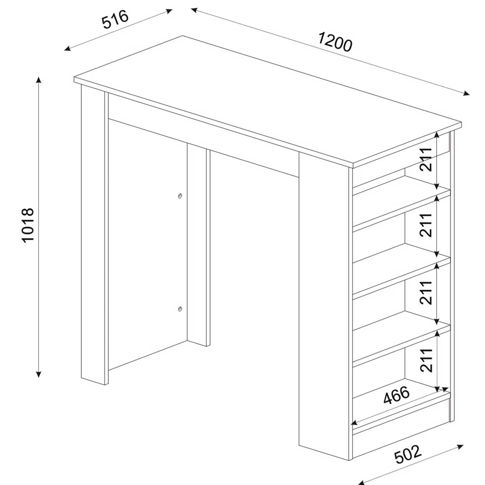 Bartisch Monaco - 120x52x102cm - mit Stauraum - Anthrazit/Eiche Dekor