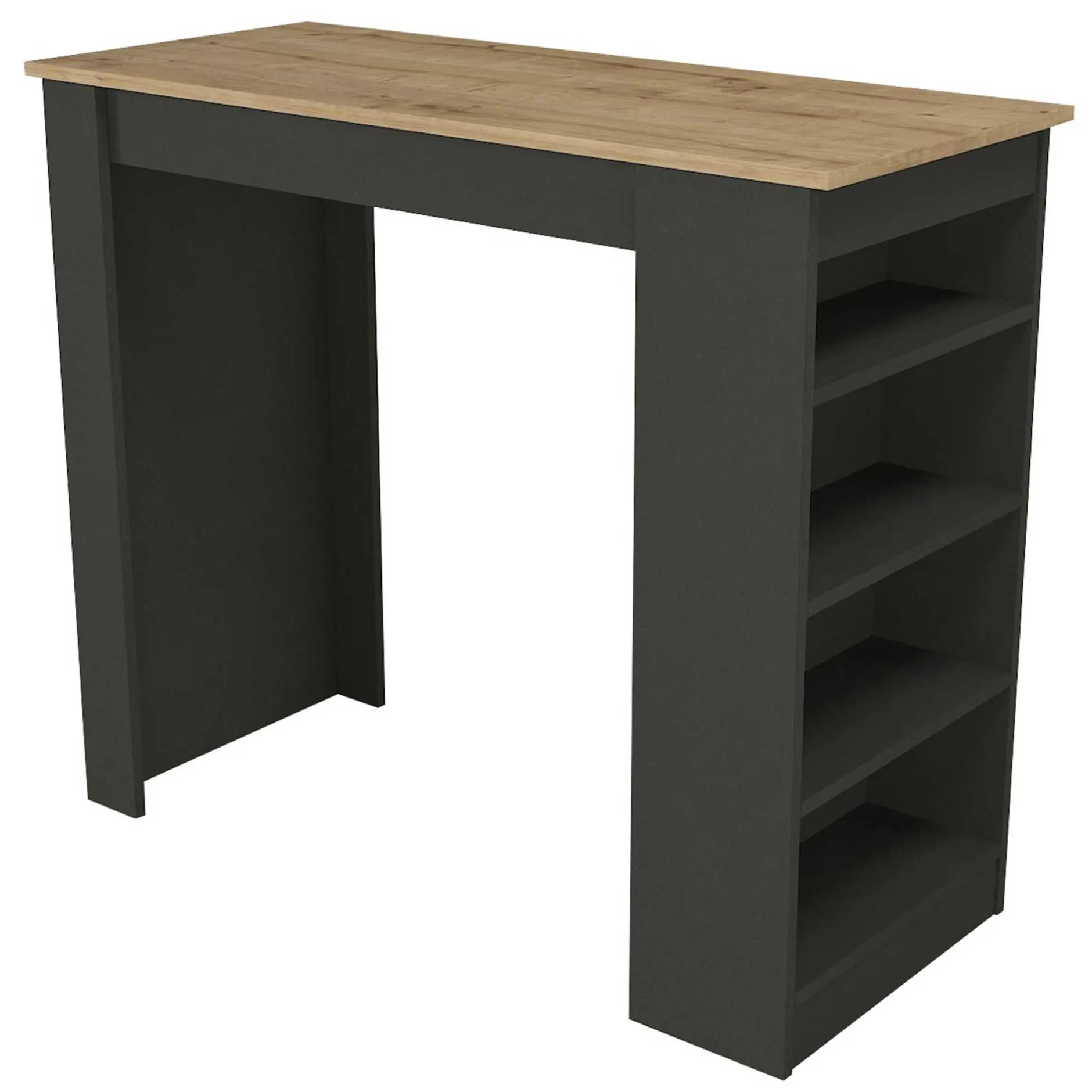 Bartisch Monaco - 120x52x102cm - mit Stauraum - Anthrazit/Eiche Dekor