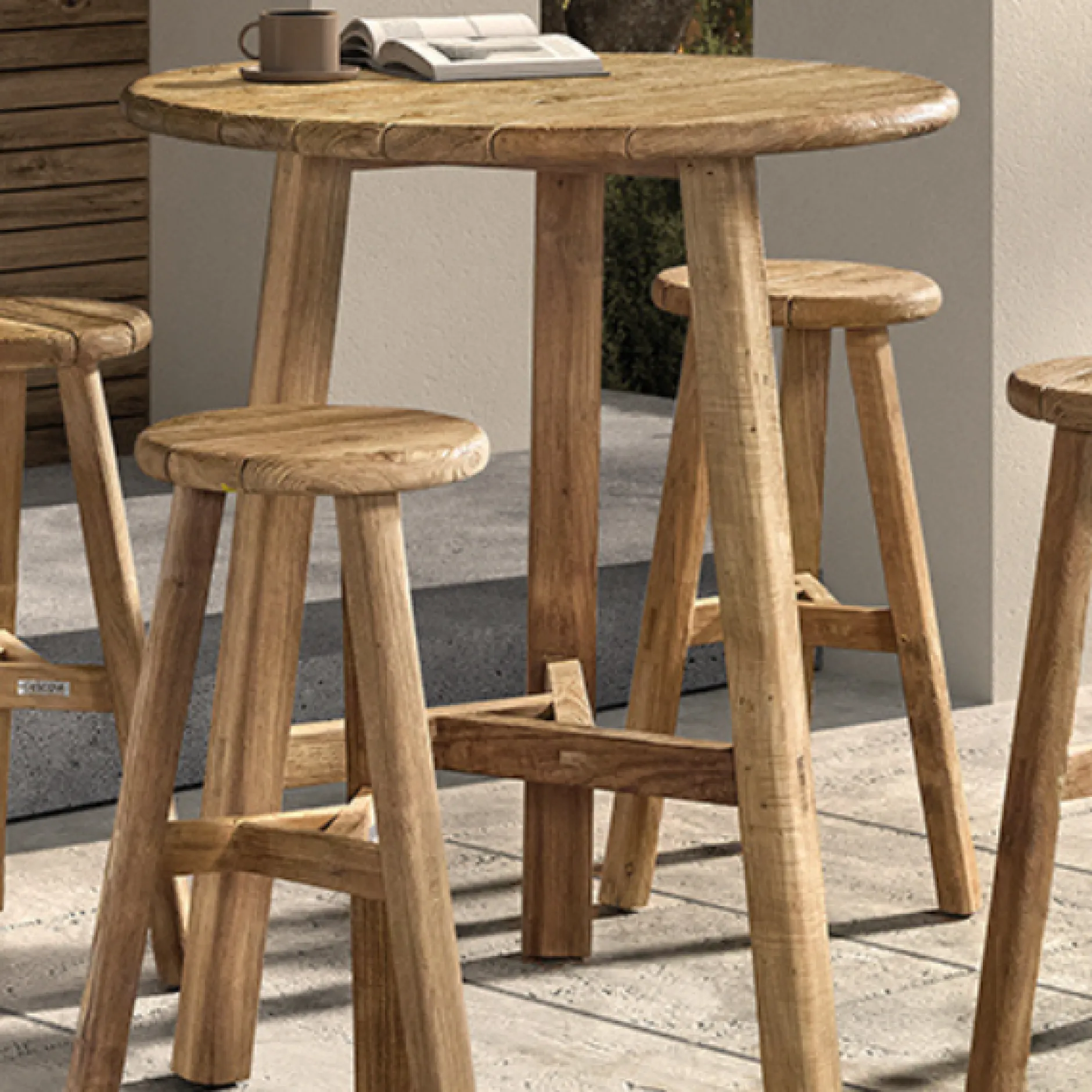 Bartisch Ribero Gescova - Ø90x106cm - recyceltes Teakholz braun
