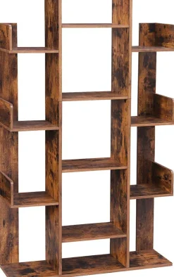 Baumförmiges Bücherregal: 13 Fachböden, 86x25x140cm, Rustikales Braun