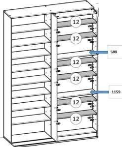 Bücherregal Bento - 117x44x179cm - mit Schiebeelement - weiß