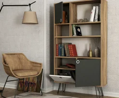 Bücherregal Karamel - 90x25x160cm - Nussbaum Dekor/anthrazit