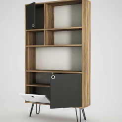 Bücherregal Karamel - 90x25x160cm - Nussbaum Dekor/anthrazit