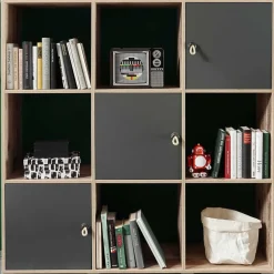Bücherregal Moleskin mit 3 Türen - anthrazit/alter Stil