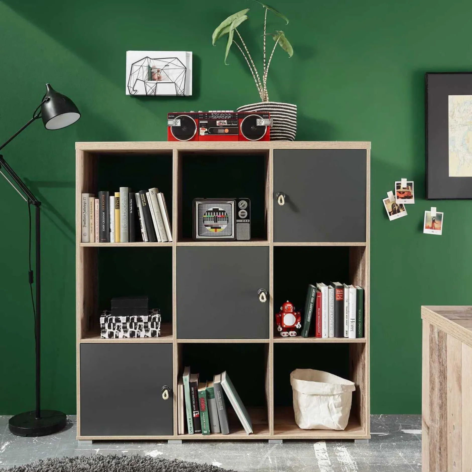 Bücherregal Moleskin mit 3 Türen - anthrazit/alter Stil