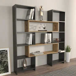 Bücherregal Poyraz - 100% MELAMINE - Schwarz - 163,5 x 150 x 22 cm