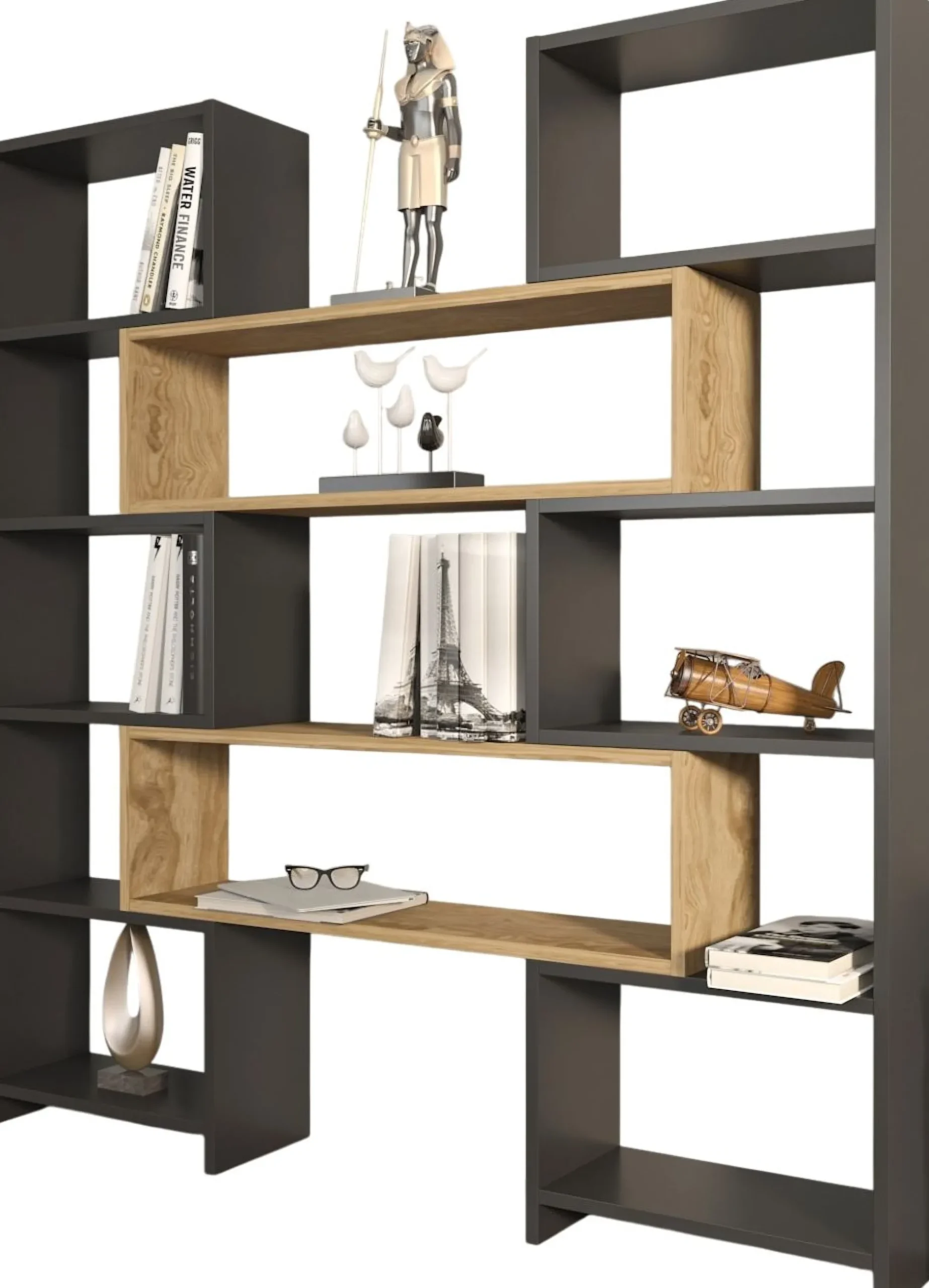 Bücherregal Poyraz - 100% MELAMINE - Schwarz - 163,5 x 150 x 22 cm