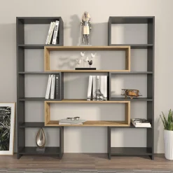 Bücherregal Poyraz - 100% MELAMINE - Schwarz - 163,5 x 150 x 22 cm