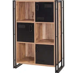 Bücherregal Sapphire - 89x35x127cm - 3 Türen - schwarzes Metall/Eiche Dekor