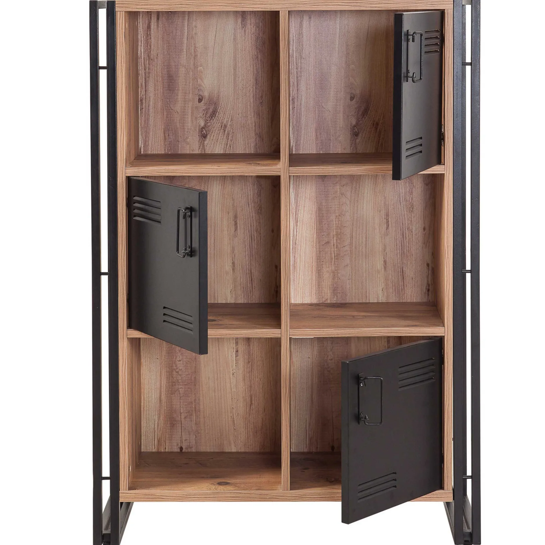 Bücherregal Sapphire - 89x35x127cm - 3 Türen - schwarzes Metall/Eiche Dekor